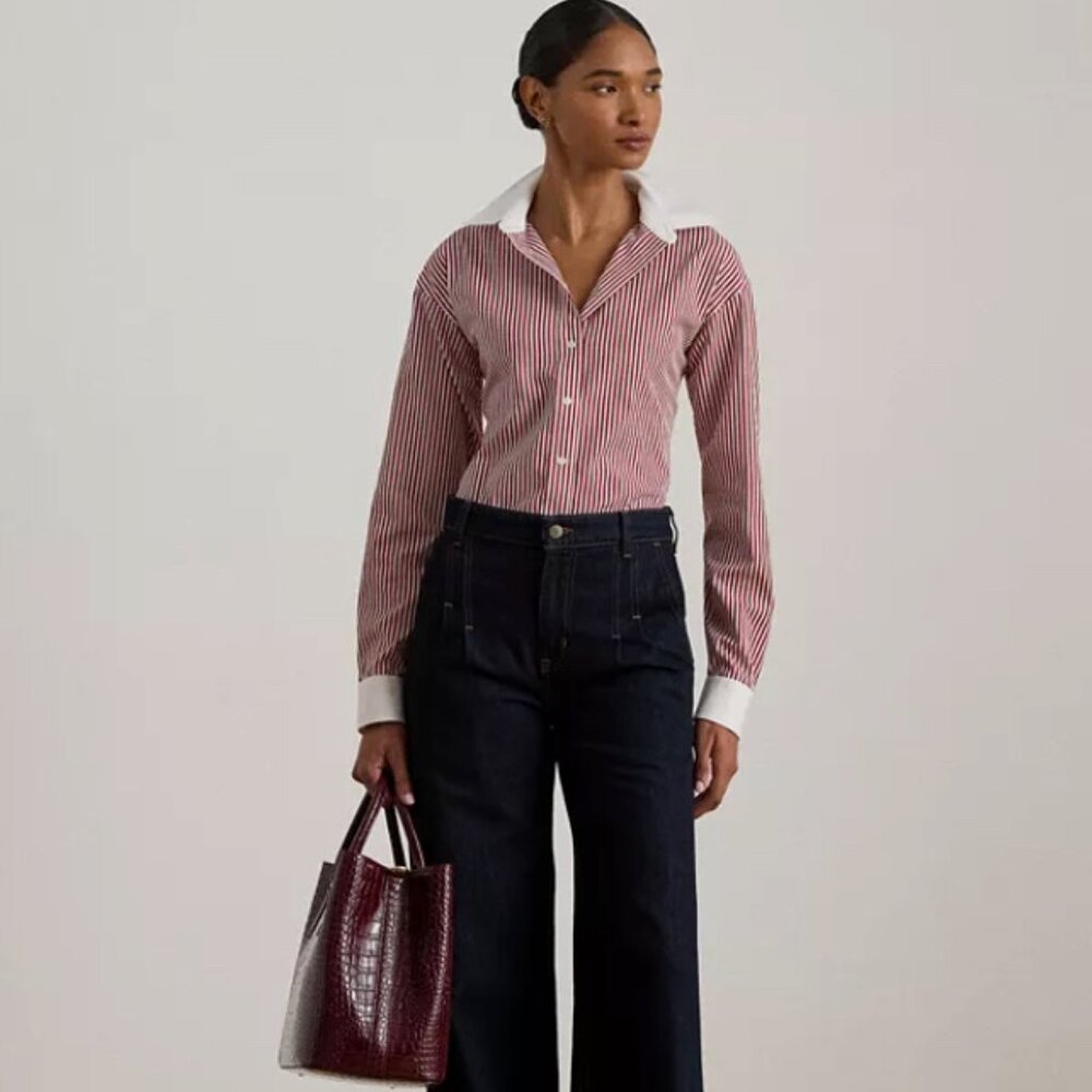 Lauren Ralph Lauren Striped Cotton Broadcloth Shirt MED/Striped BNWT